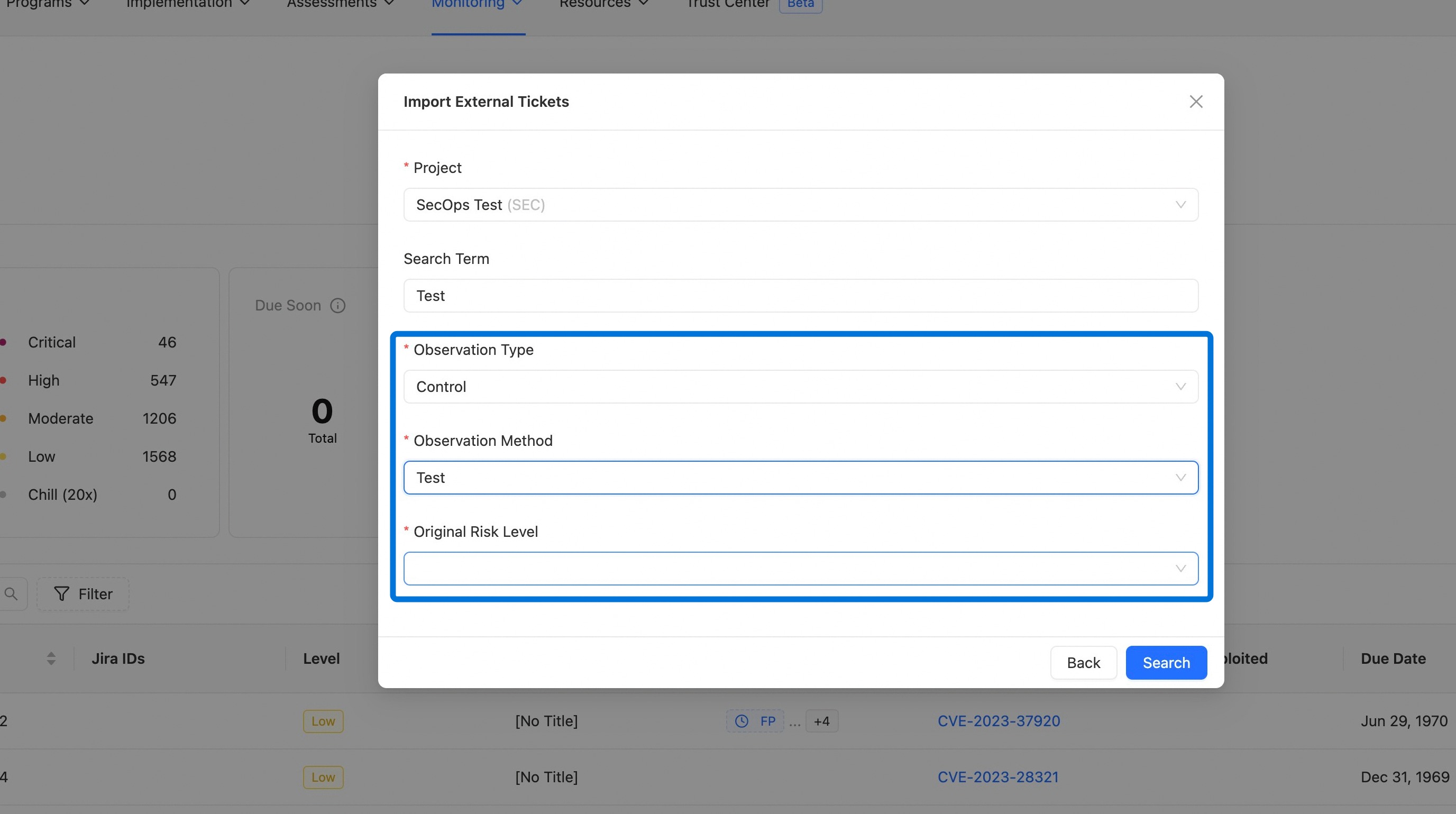 Import option fields in the import modal